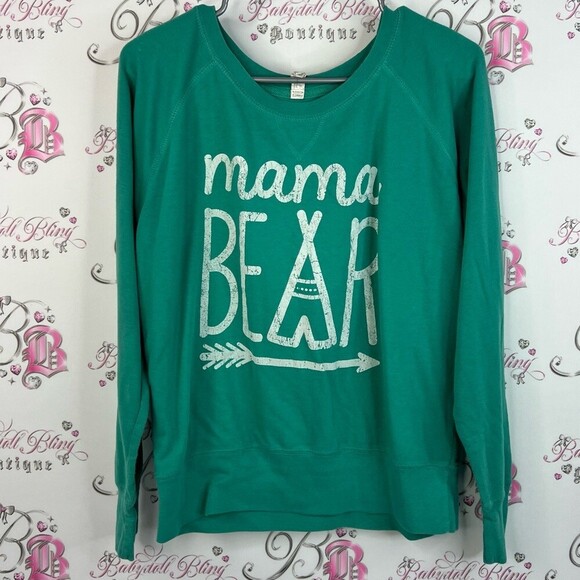 Live And Tell Tops - Live & tell sweater Mama Bear tipi graphic pull over green blue Teal Sweatshirt